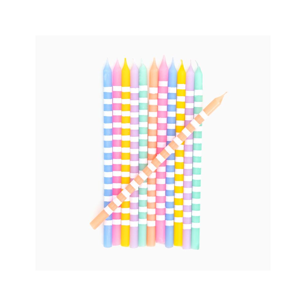 12 bougies colorées "rayures" extra Longues