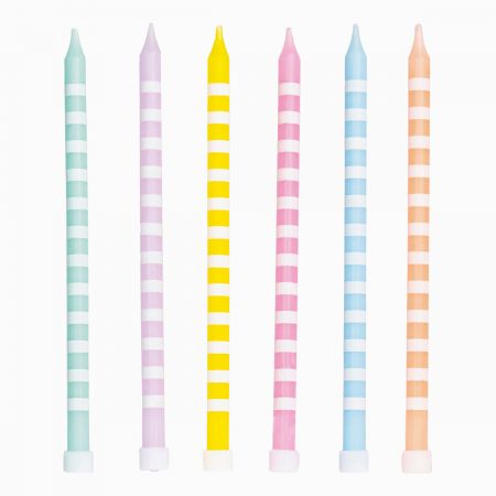 12 bougies colorées "rayures" extra Longues