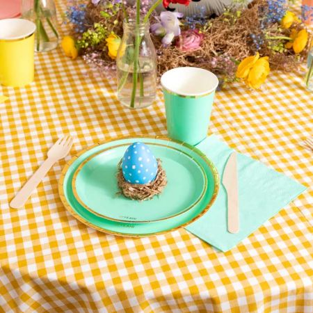 8 assiettes menthe liseret doré" - 20,5 cm
