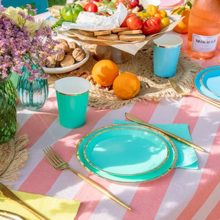 8 assiettes menthe liseret doré" - 20,5 cm