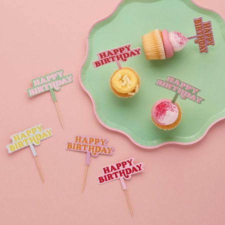 12 pics à gateaux Happy birthday "couleurs acidulées"