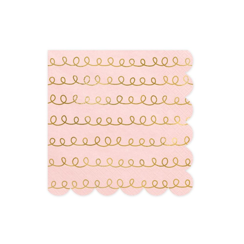 20 serviettes roses et dorées "boucles" - 16 cm