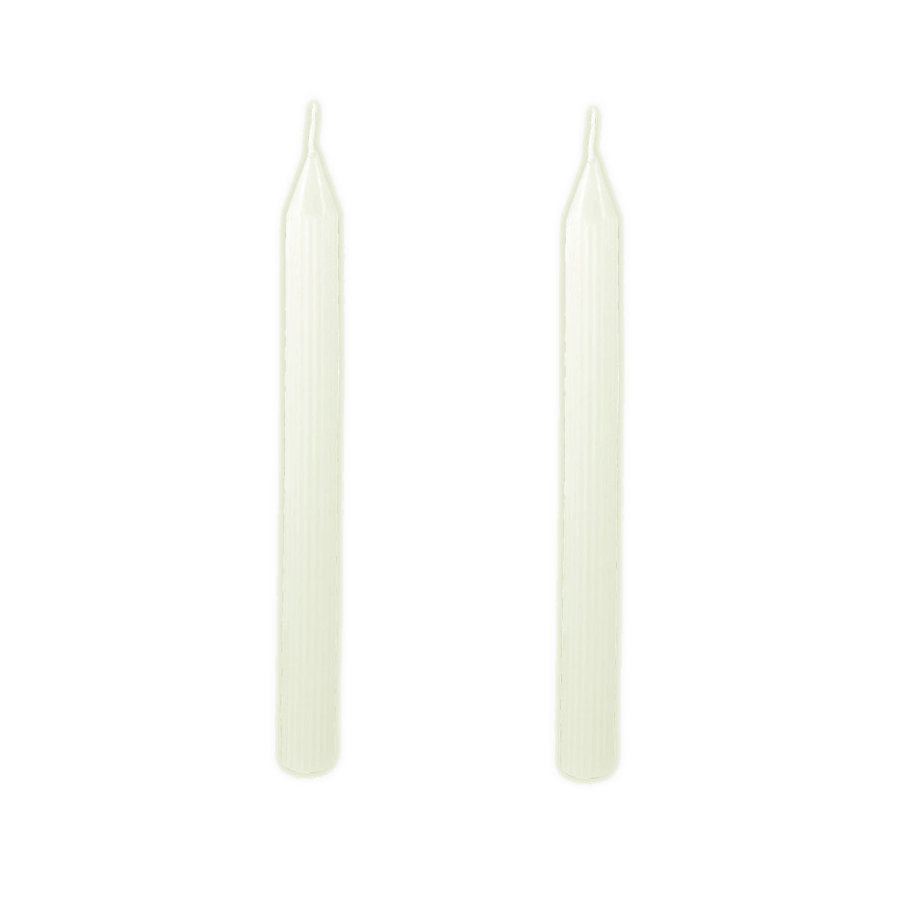 2 bougies cierges cannelées crème - 25 cm