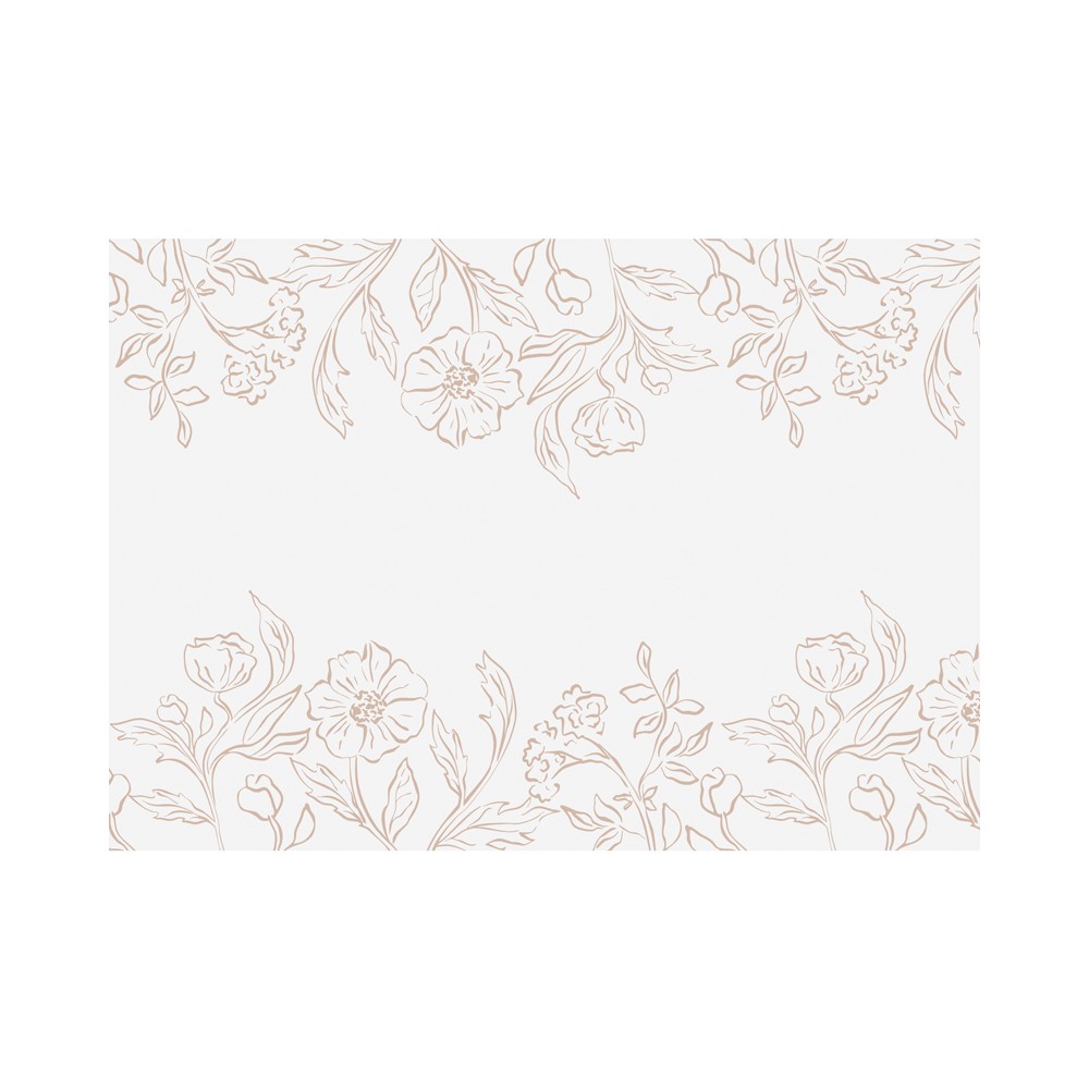Chemin de table intissé fleuri - blanc et doré - 0,4 x 5 m