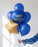 Ballon aluminium rond bleu ''Happy Birthday''