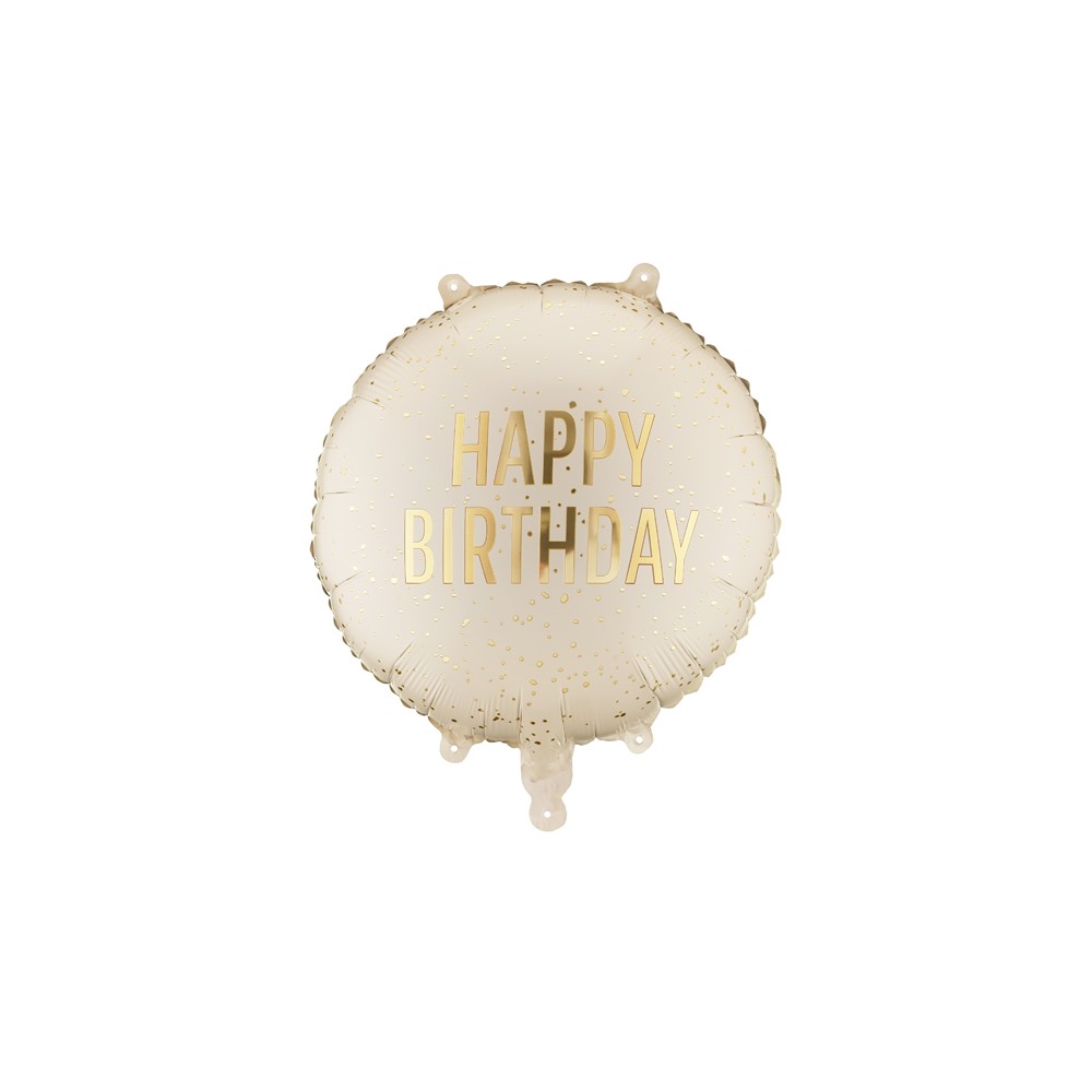 Ballon aluminium rond crème ''Happy Birthday''
