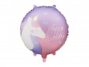 Ballon aluminium rond Happy Birthday avec licorne
