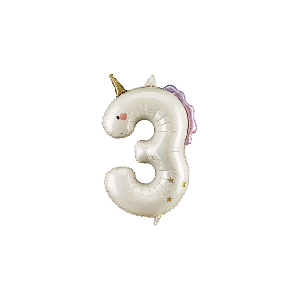 Ballon aluminium chiffre ''3'' Licorne