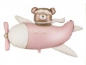 Ballon aluminium Ours dans Avion - rose clair
