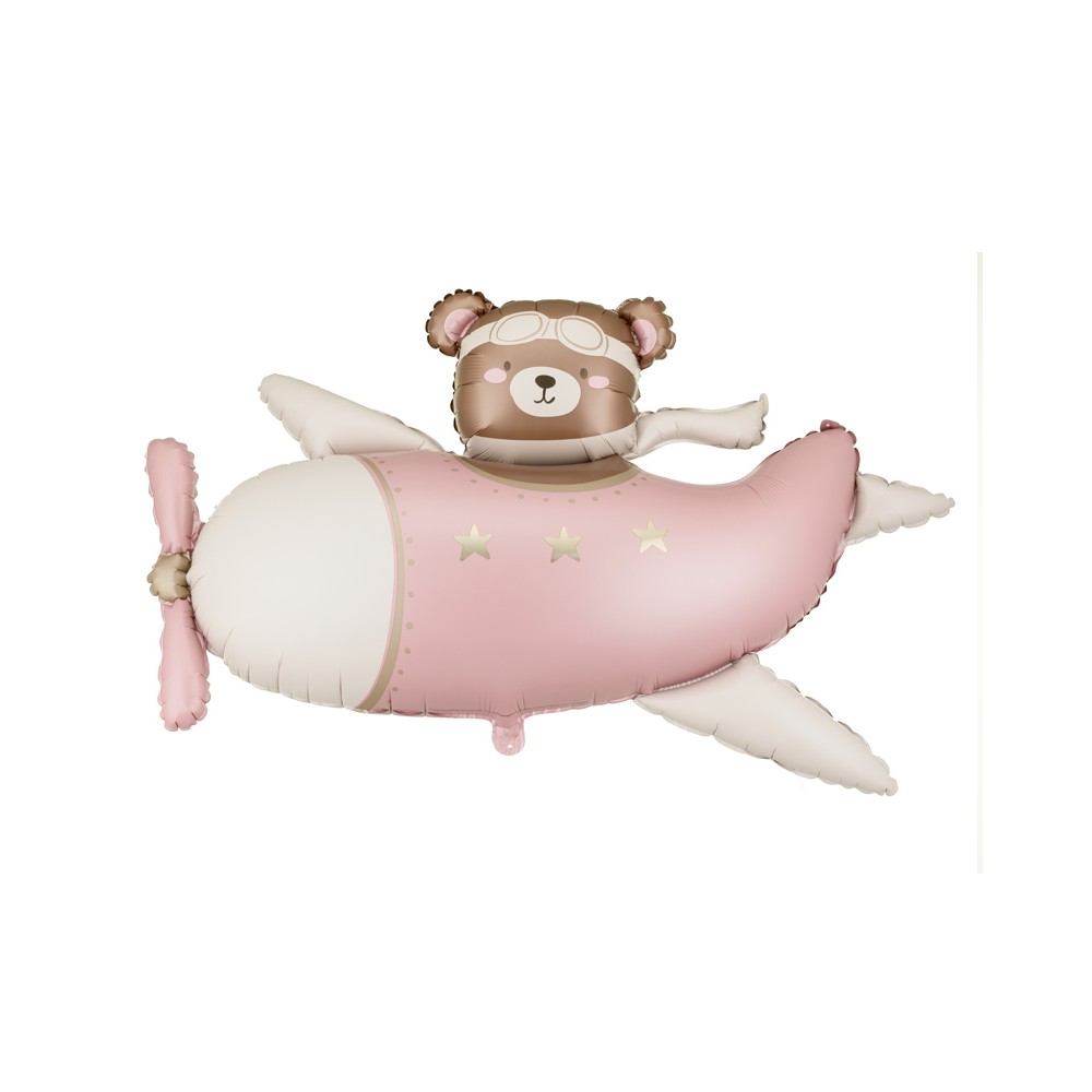 Ballon aluminium Ours dans Avion - rose clair