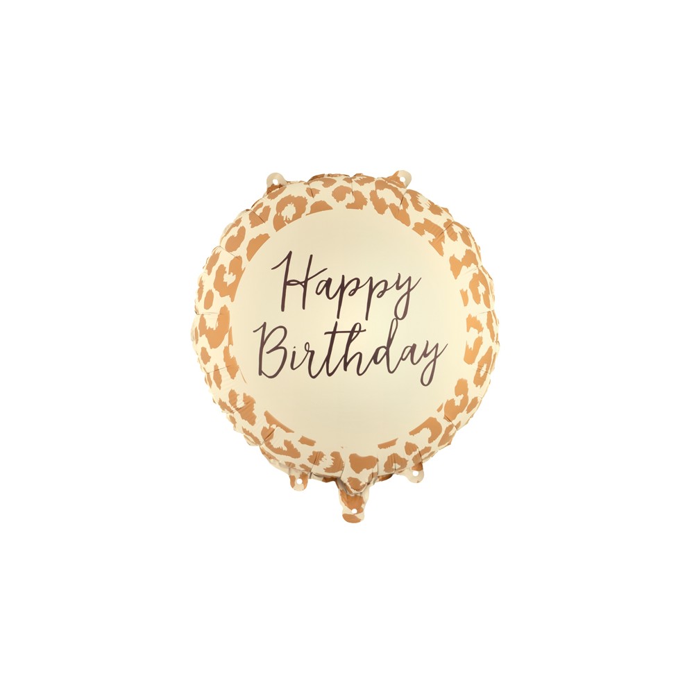 Ballon aluminium rond ''Happy Birthday''  imprimé léopard