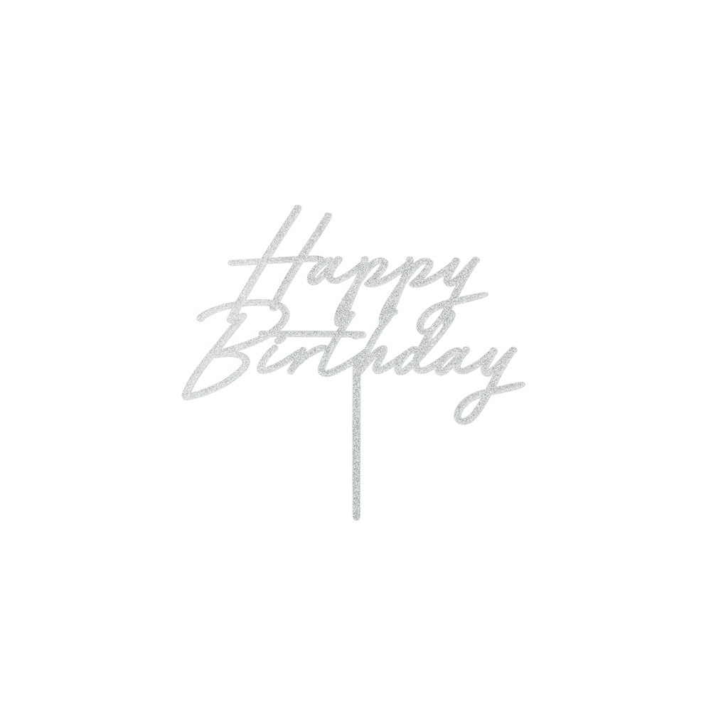 Topper de gâteau en acrylique gâteau Happy Birthday - argent pailleté
