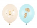 50 Ballons 30 cm - Souris avec chiffre 1 - Bleu clair