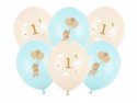 6 Ballons 30 cm - Souris avec chiffre 1 - Bleu clair