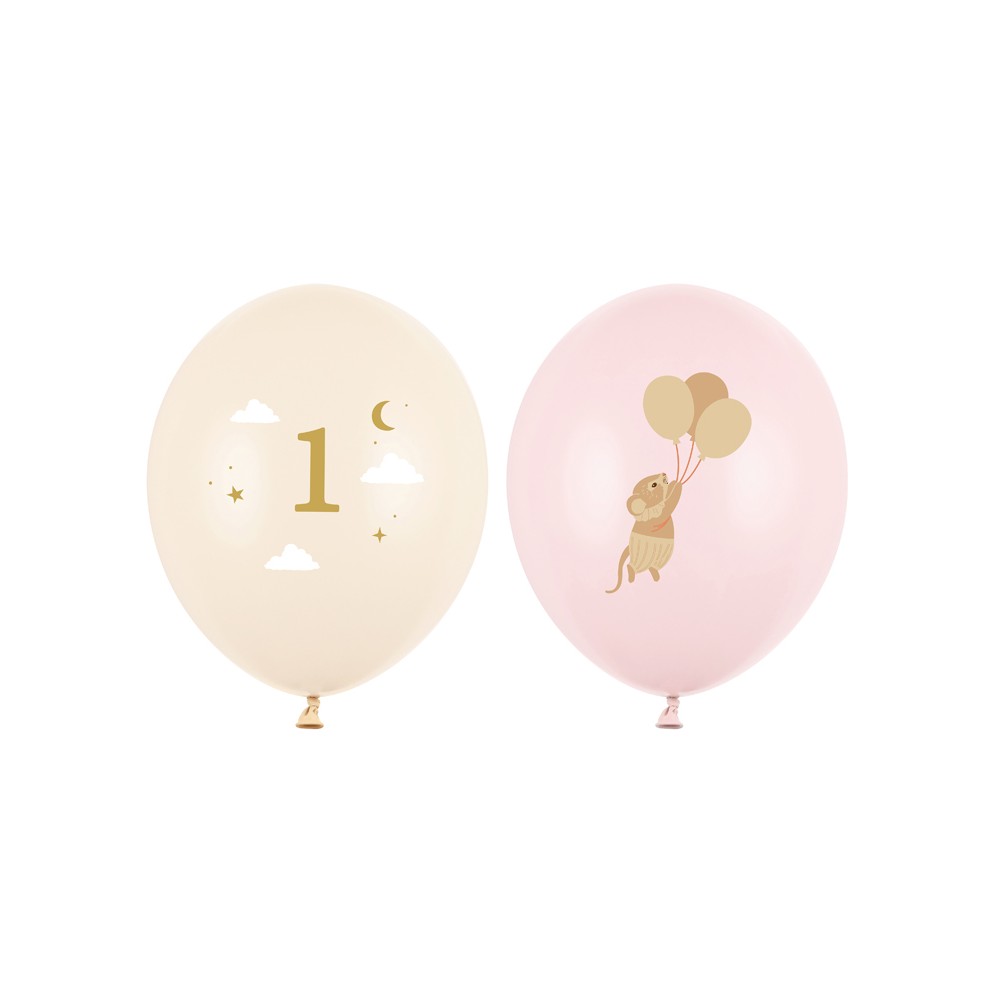 50 Ballons 30 cm - Souris avec chiffre 1 - Rose pâle