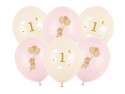 6 Ballons 30 cm - Souris avec chiffre 1 - Rose pâle