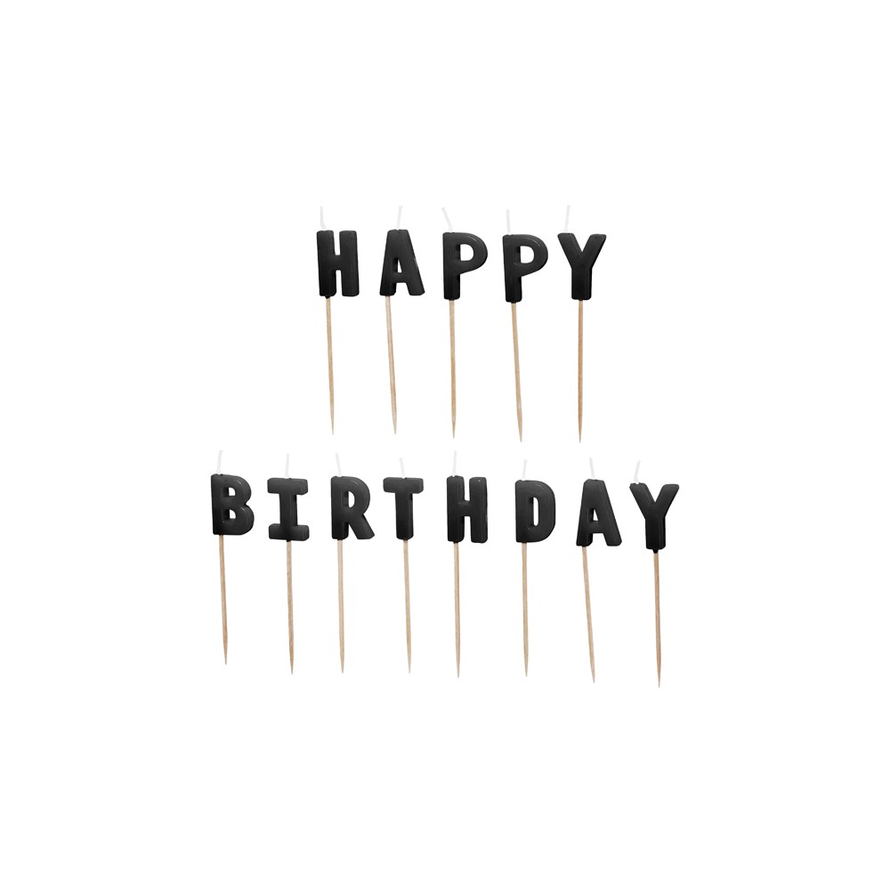 Bougies d'anniversaire Happy Birthday noires - 13 pièces