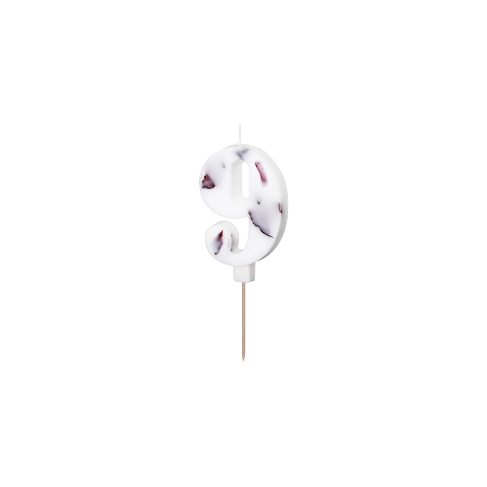Bougie d'anniversaire Numéro '9' - Blanche avec Pétales de Fleurs
