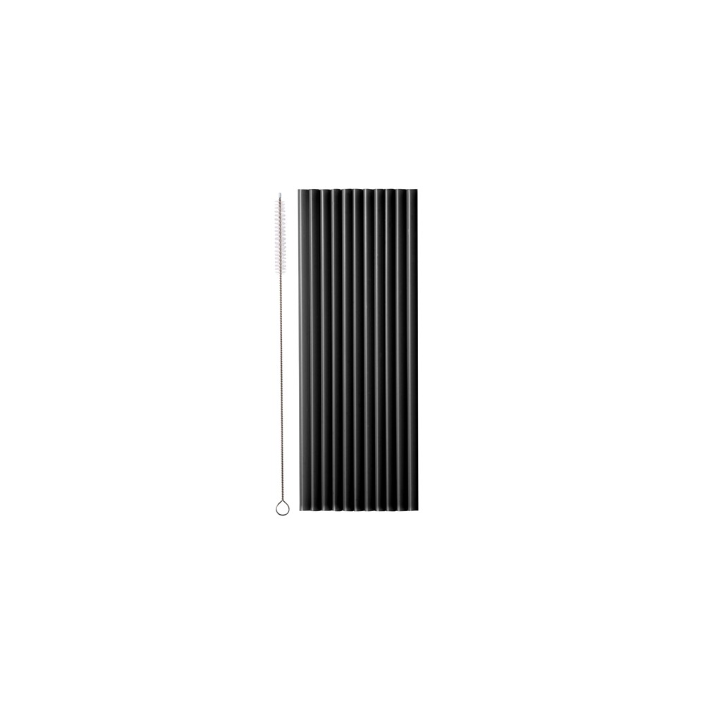 12 Pailles en plastique - 23 cm - noir