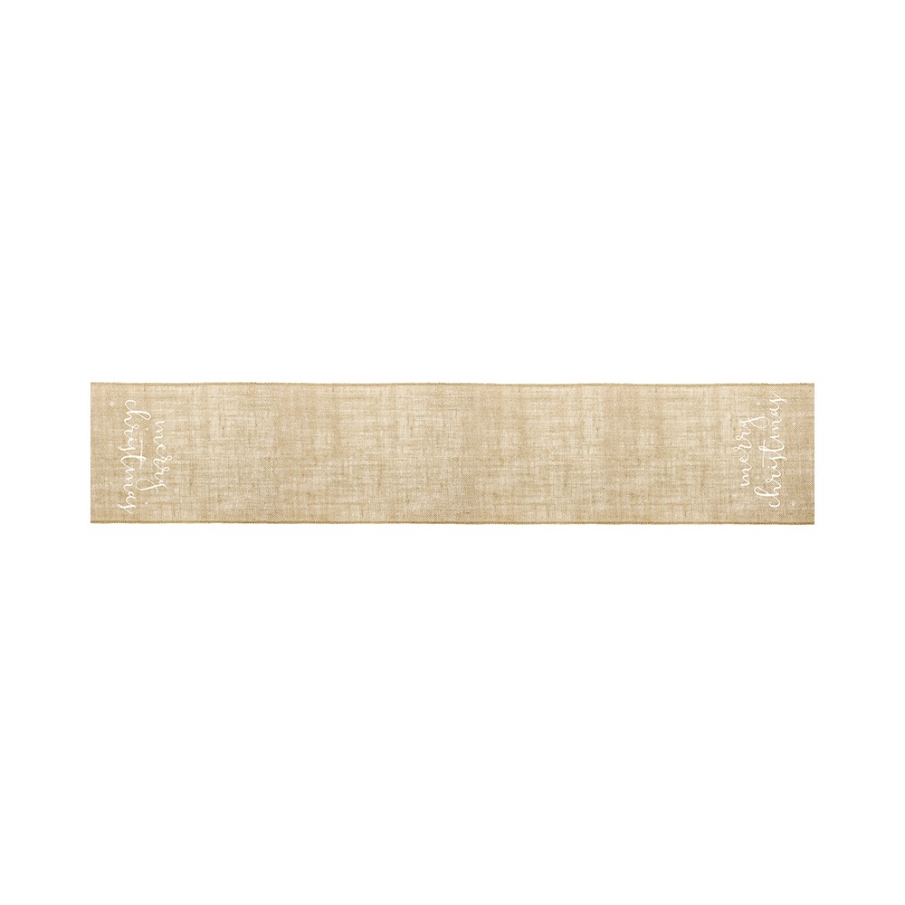 Chemin de table en jute Merry Christmas - blanc