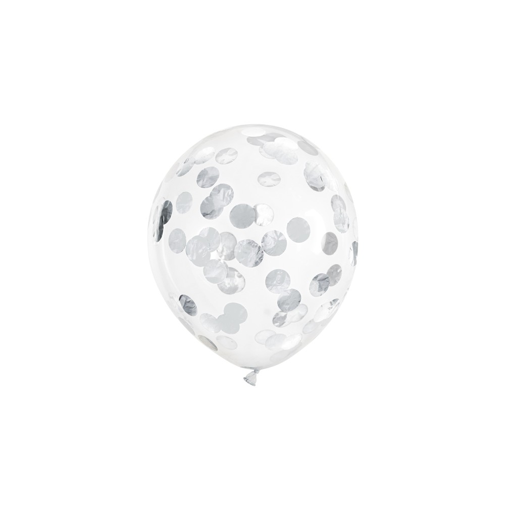 6 Ballons avec confettis - cercles - 30 cm - argent