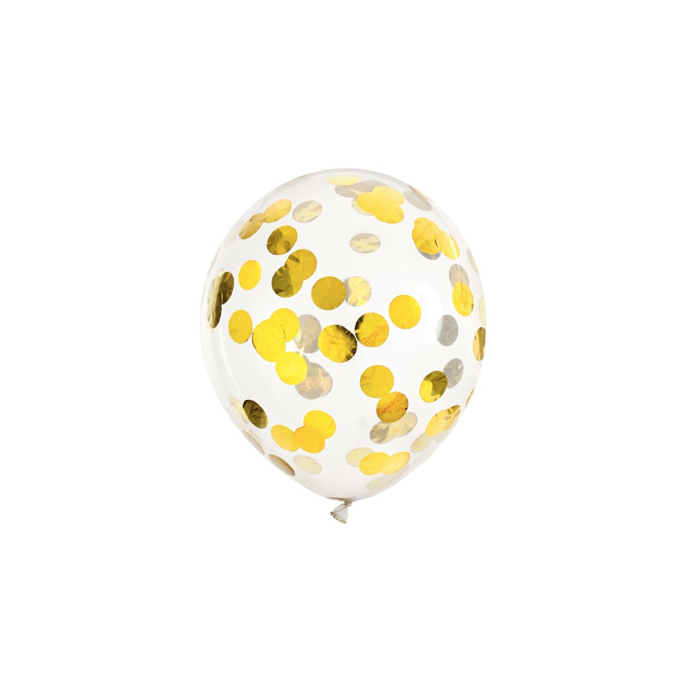 6 Ballons avec confettis - cercles - 30 cm - or