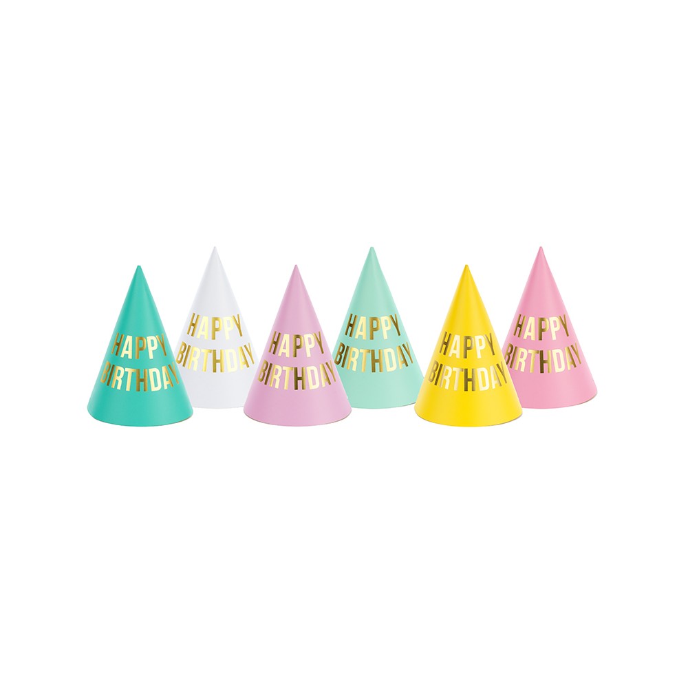 6 Chapeaux de fête Happy Birthday