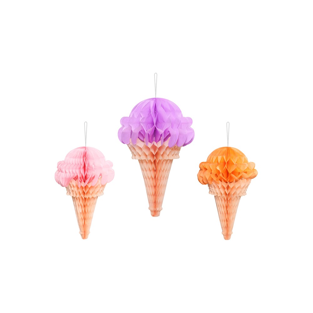 3 Décorations alvéolée en papier de soie "Glace"