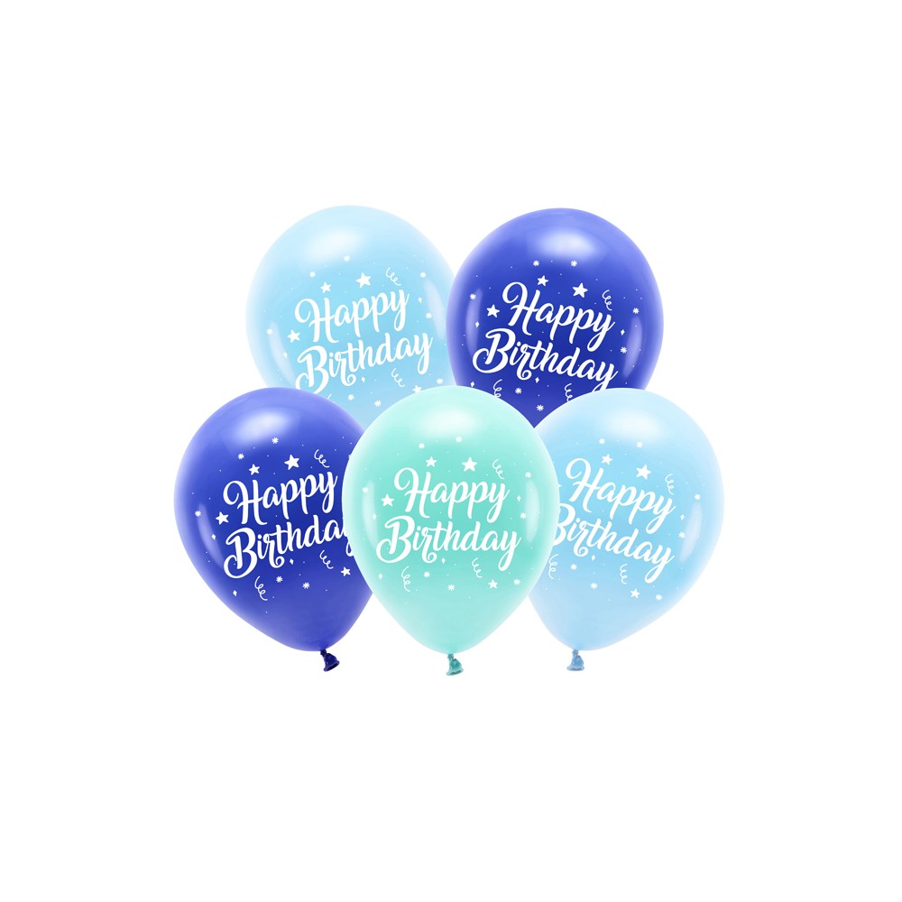 5 Ballons Eco 26 cm - Happy Birthday - bleu