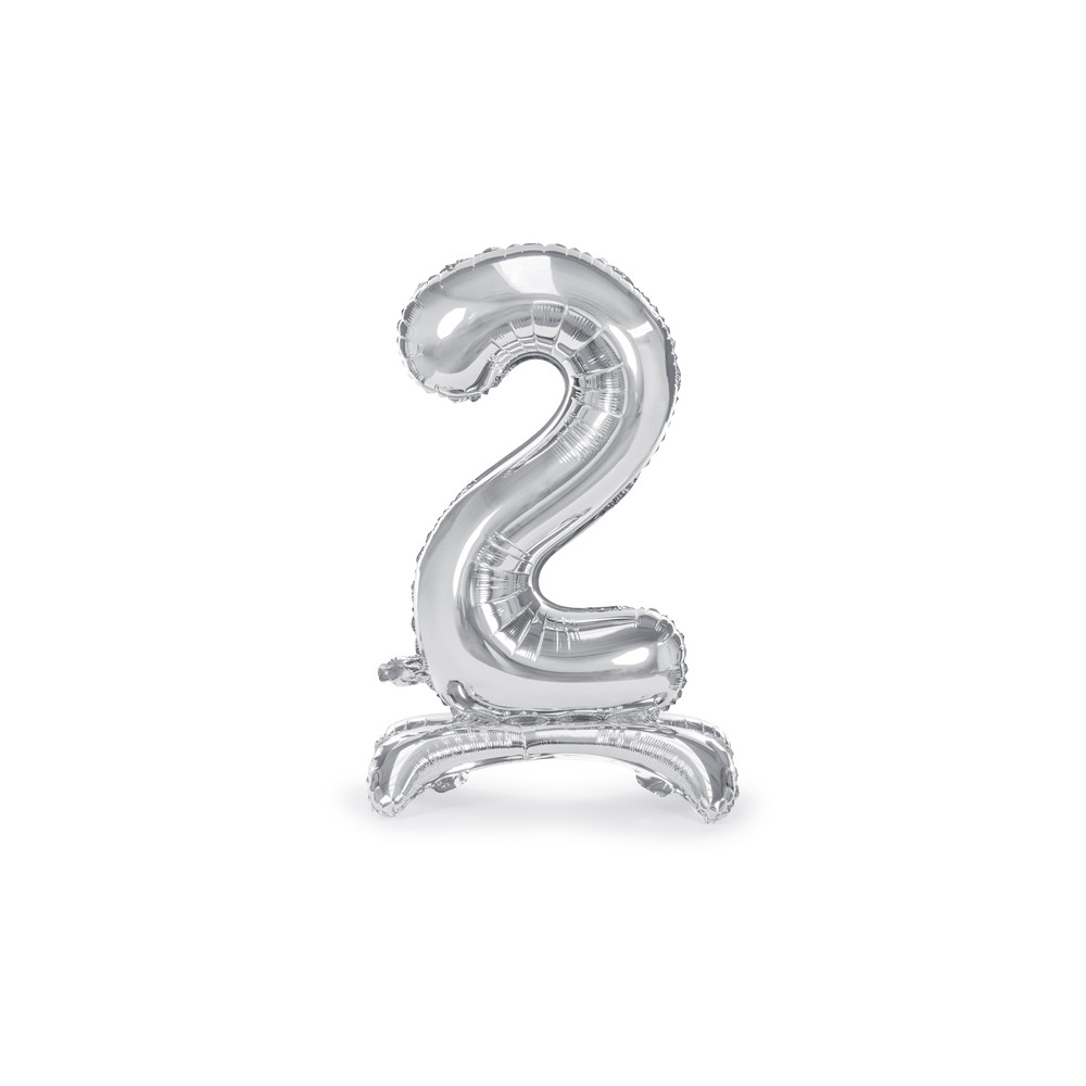 Ballon en mylar debout Chiffre 2 - 70cm - argent