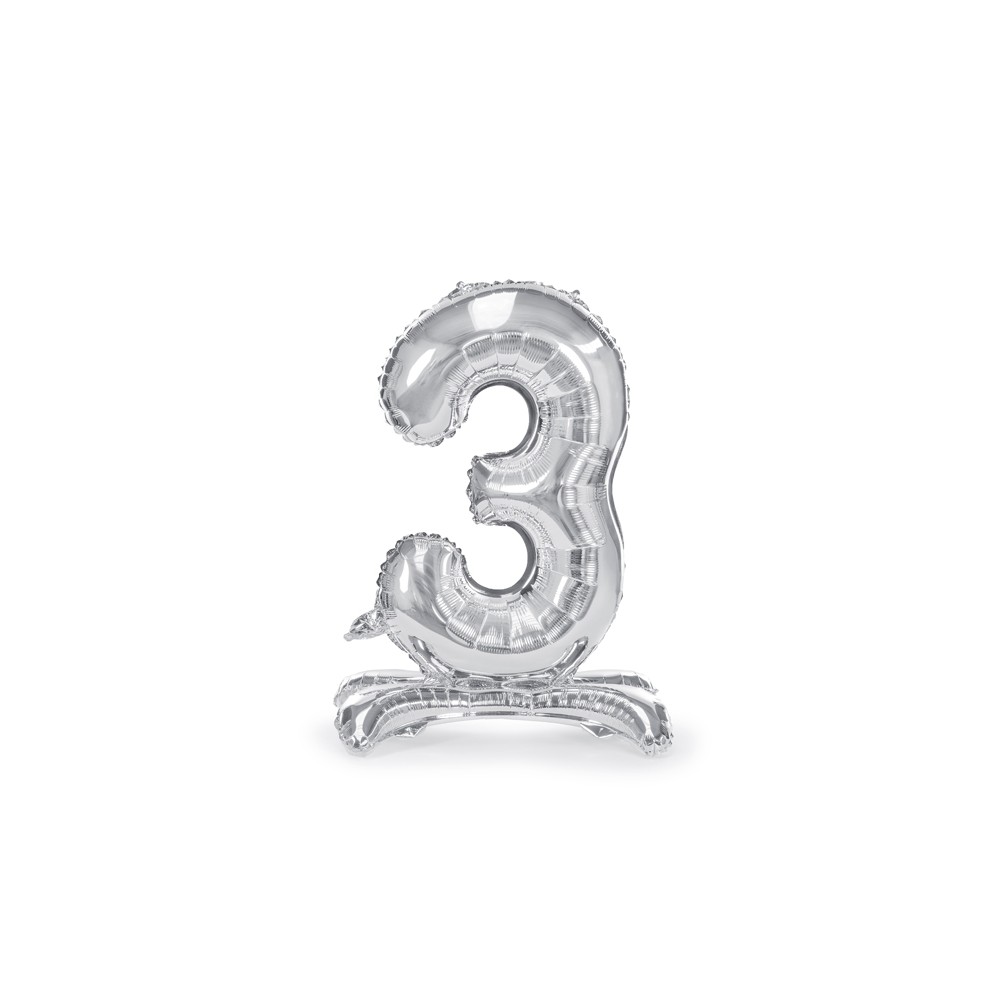 Ballon en mylar debout - Chiffre 3 - 70cm - argent