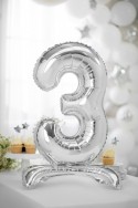 Ballon en mylar debout - Chiffre 3 - 70cm - argent