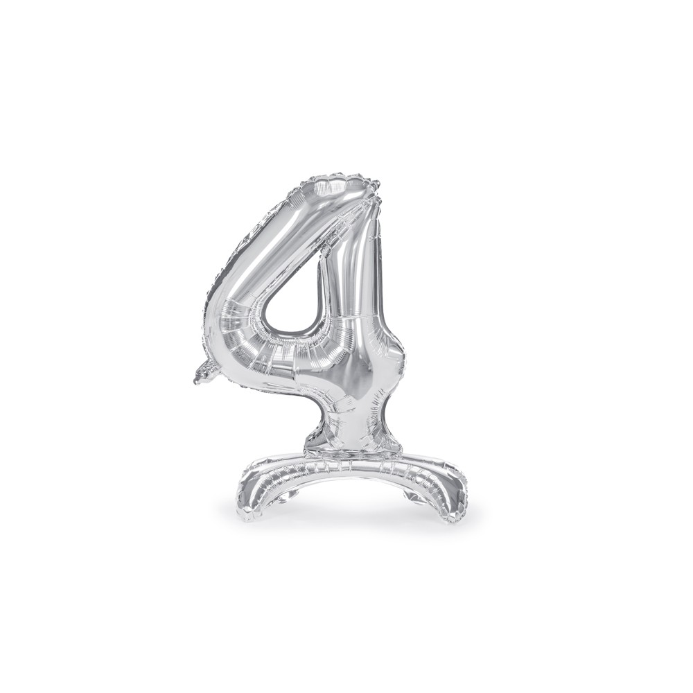Ballon en mylar debout - Chiffre 4 - 70cm - argent