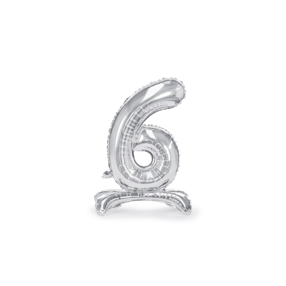 Ballon en mylar debout Chiffre 6 - 70cm - argent