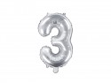 Ballon mylar Chiffre ''3'' - 35cm - argent