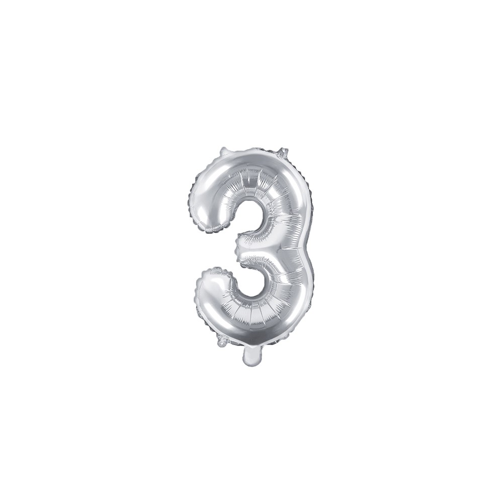 Ballon mylar Chiffre ''3'' - 35cm - argent