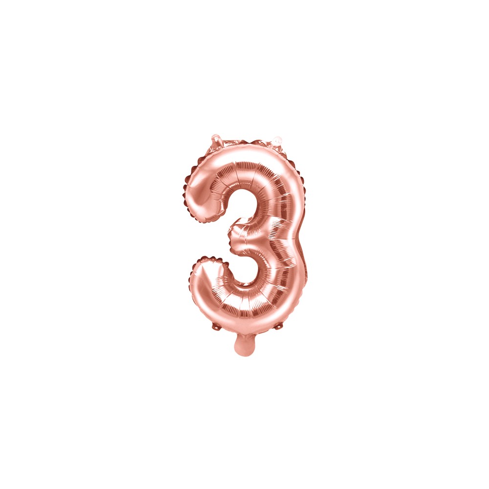 Ballon mylar Chiffre ''3'' - 35cm - or rose