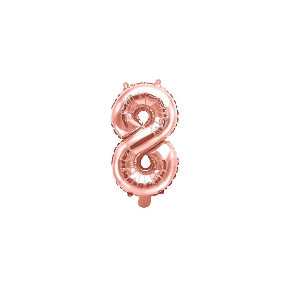 Ballon mylar Numeral 8'' - 35cm - or rose