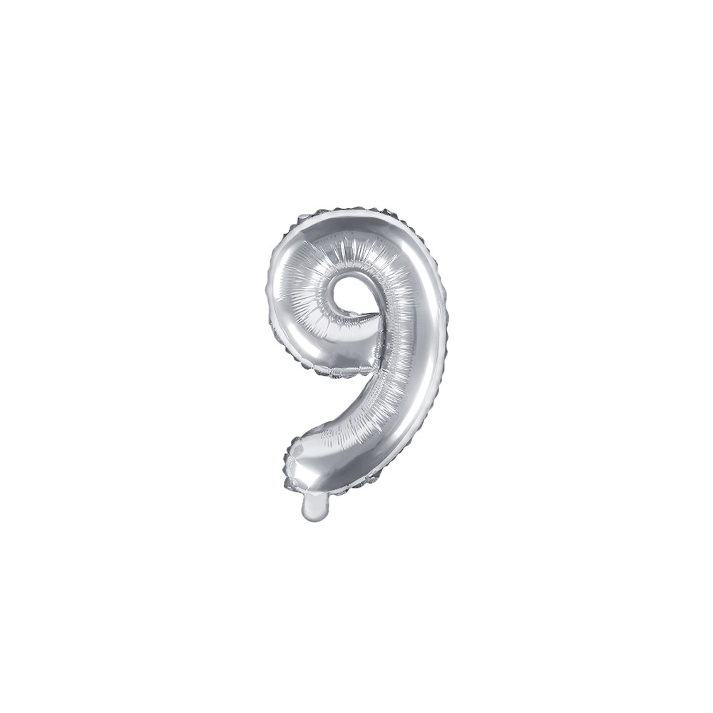 Ballon mylar Chiffre ''9'' - 35cm - argent
