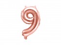 Ballon mylar Chiffre ''9'' - 35cm - or rose