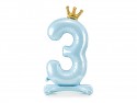 Ballon en mylar debout - Chiffre ''3'' - 84 cm - bleu clair