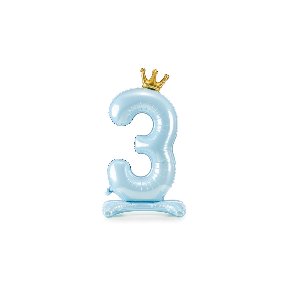 Ballon en mylar debout - Chiffre ''3'' - 84 cm - bleu clair