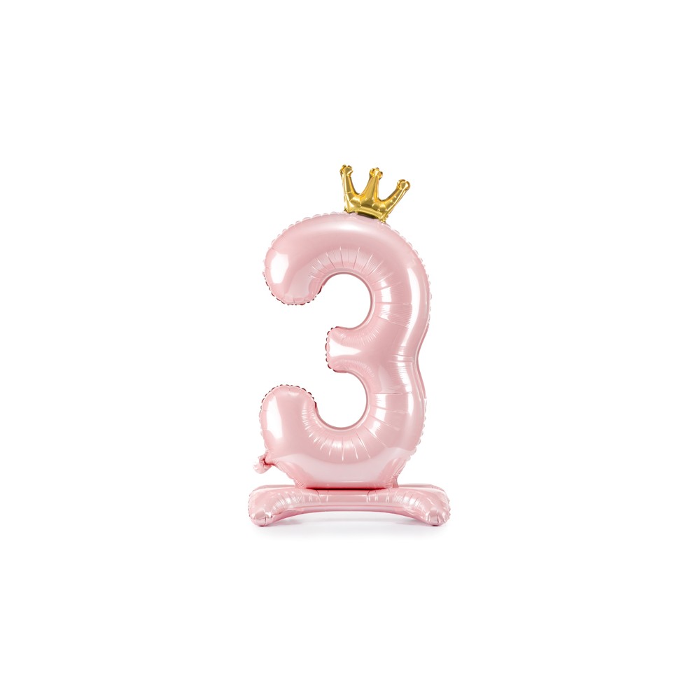 Ballon en mylar debout - Chiffre ''3''. 84 cm - rose vif