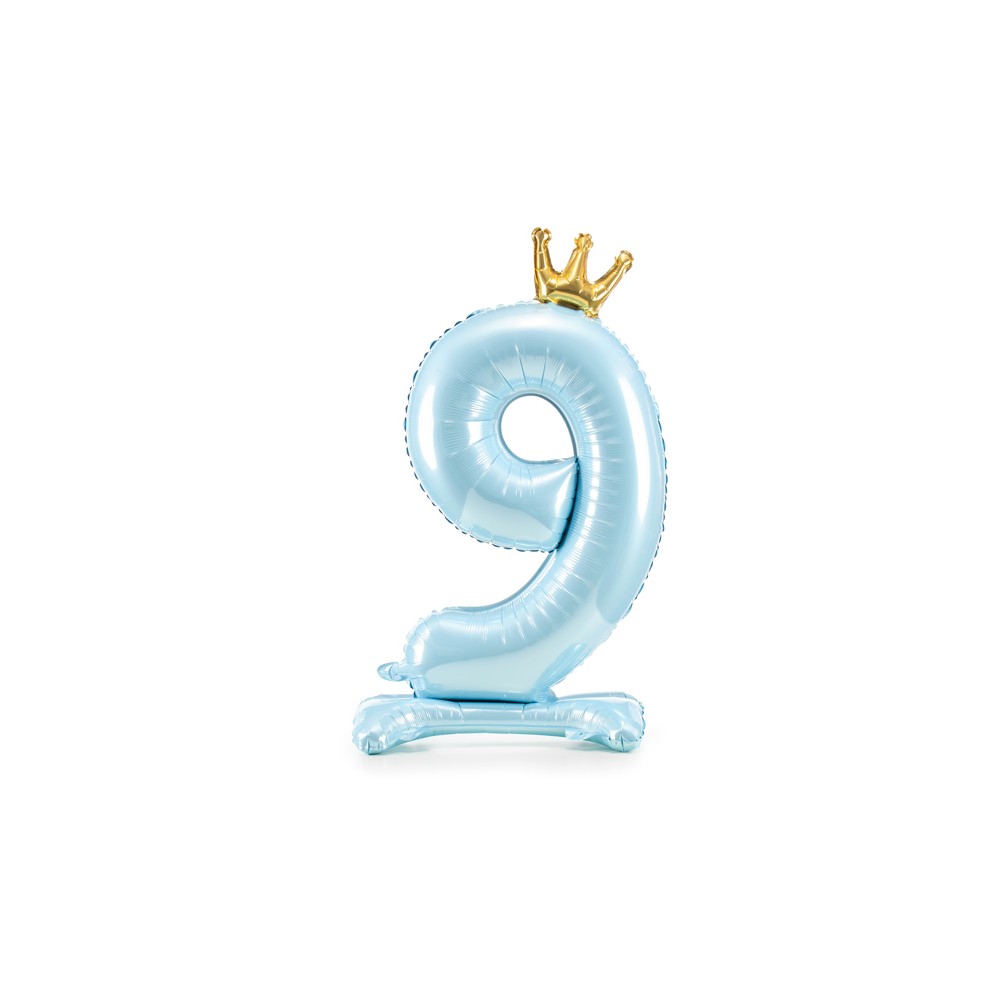 Ballon en mylar debout - Chiffre ''9'' - 84 cm - bleu clair