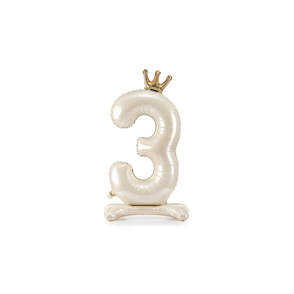 Ballon mylar debout chiffre ''3'' - 84 cm - crème clair