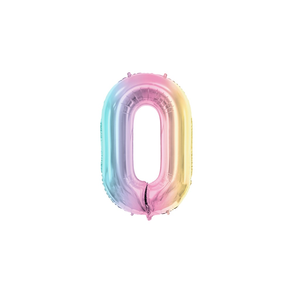 Ballon mylar chiffre ''0'' - 86 cm - arc -en -ciel pastel