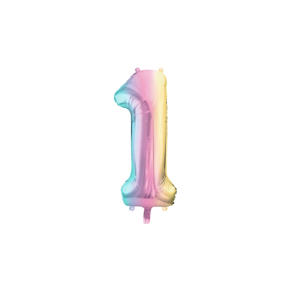 Ballon mylar chiffre ''1'' - 86 cm - arc -en -ciel pastel