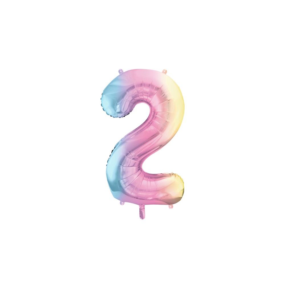 Ballon mylar chiffre ''2'' - 86 cm - arc -en -ciel pastel