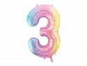Ballon mylar chiffre ''3'' - 86 cm - arc -en -ciel pastel