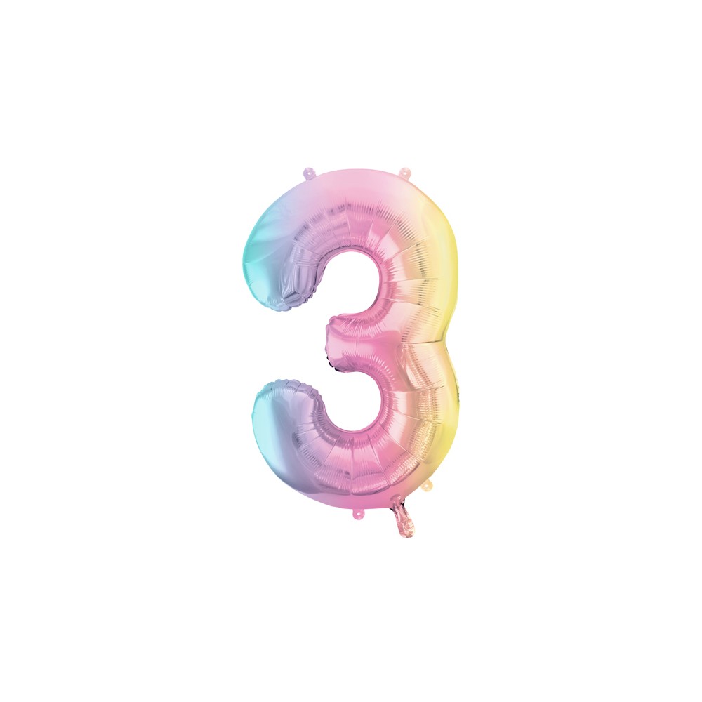 Ballon mylar chiffre ''3'' - 86 cm - arc -en -ciel pastel